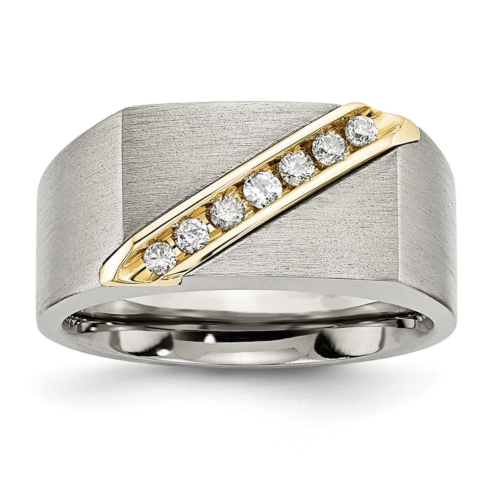 Titanium w/ 14k Inlay Brushed 1/5ct Diamond Signet Ring in EM Titanium/14k Two-Tone