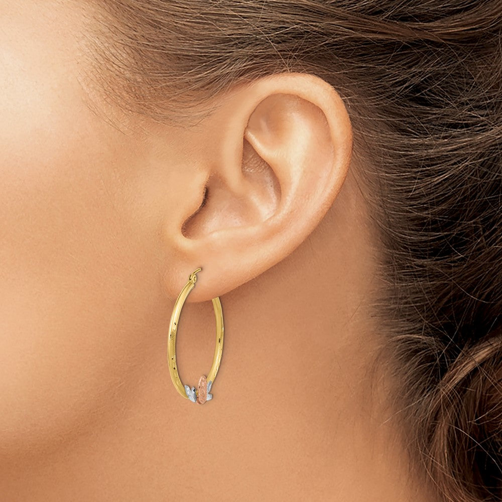 Tri-color Guadalupe Hoop Earrings in 14k White & Yellow & Rose Gold