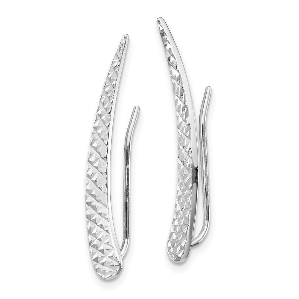 Polished & Textured Ear Climber Earrings in 14k White Gold