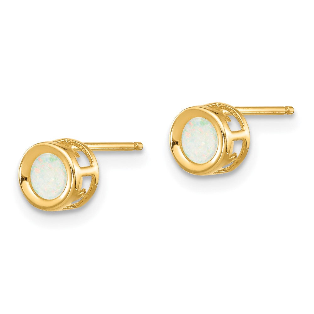 4mm Round Bezel October/Opal Post Earrings in 14k Yellow Gold