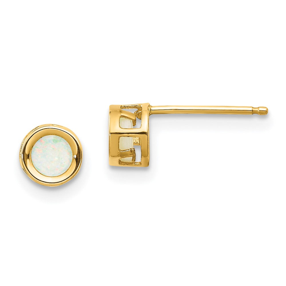 4mm Round Bezel October/Opal Post Earrings in 14k Yellow Gold