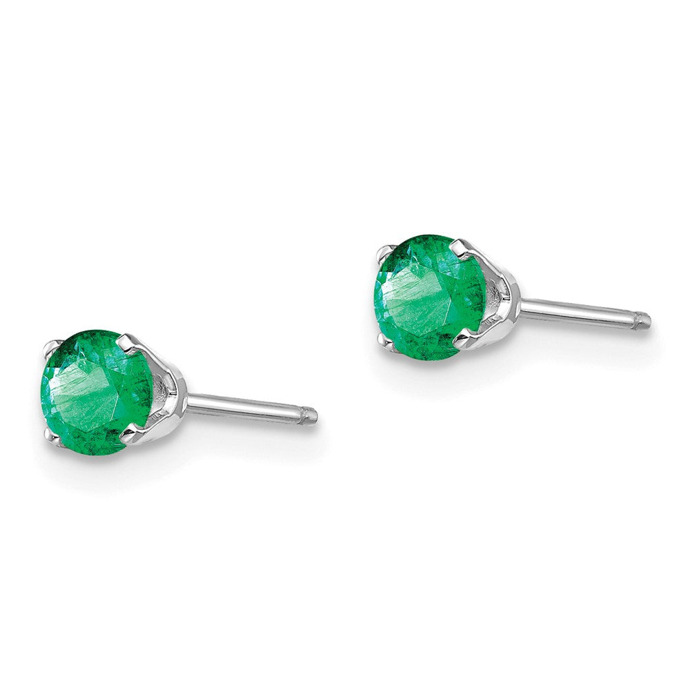 4mm Emerald Stud Earrings in 14k White Gold