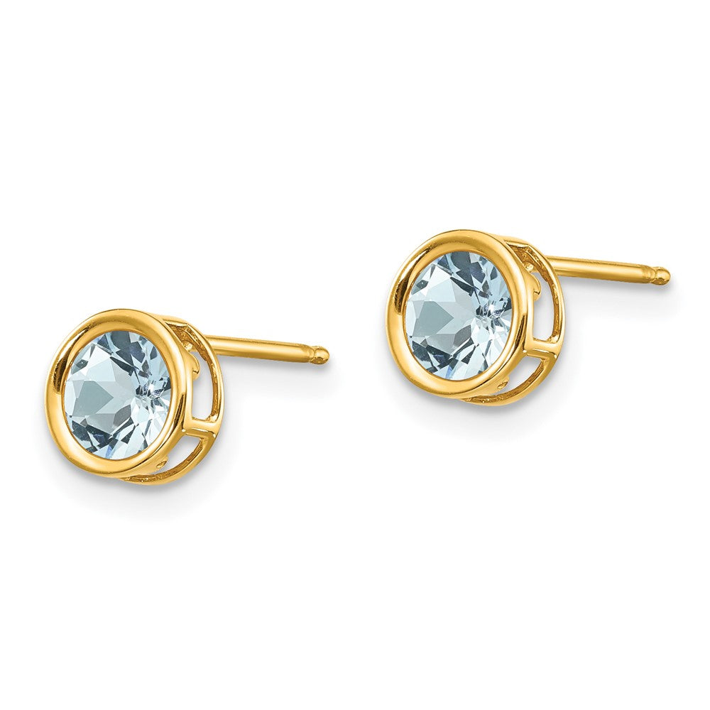 5mm Bezel Aquamarine Stud Earrings in 14k Yellow Gold