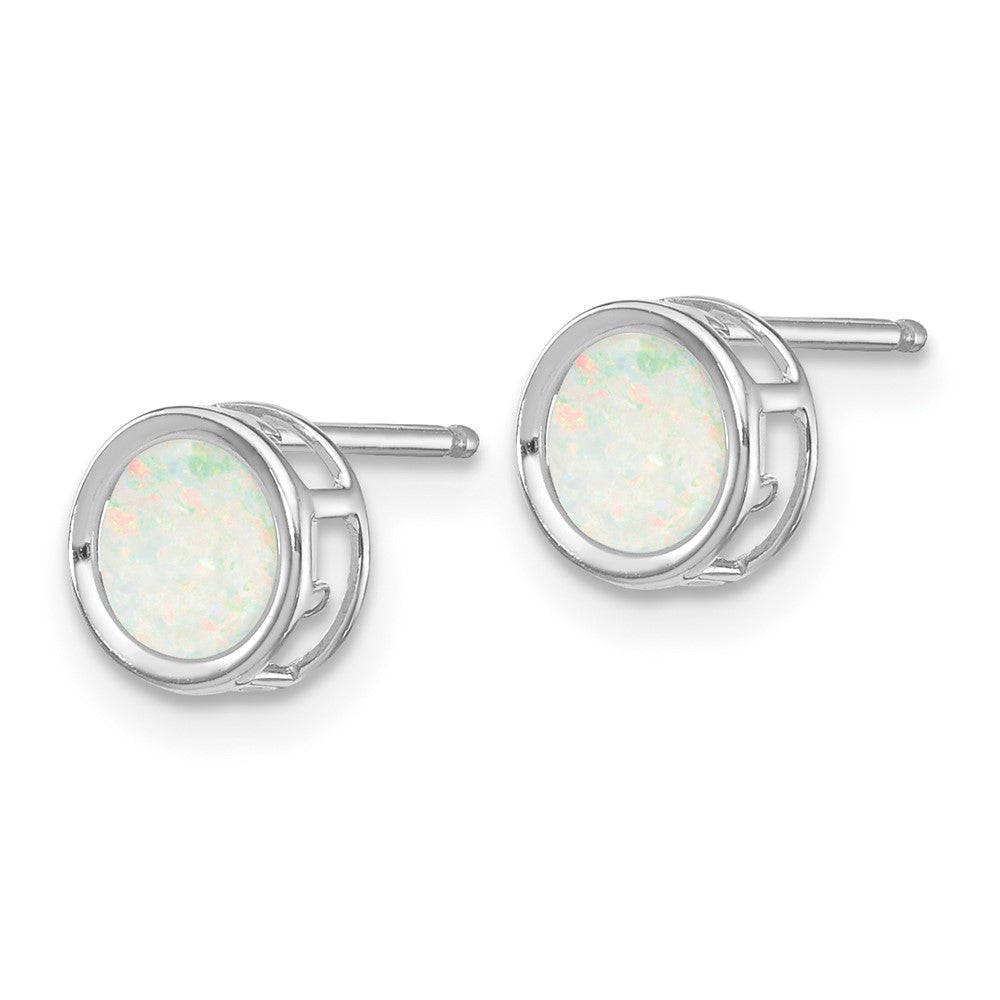 5mm Bezel Opal Stud Earrings in 14k White Gold