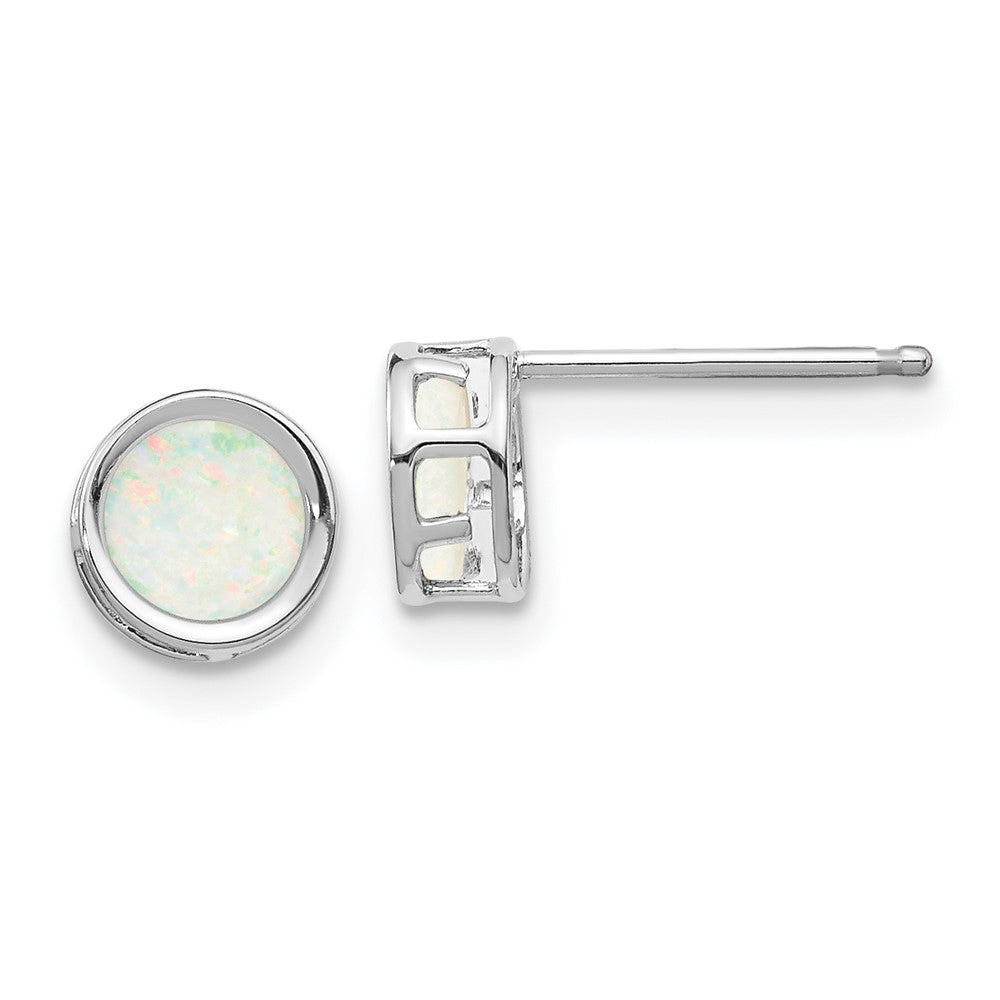 5mm Bezel Opal Stud Earrings in 14k White Gold