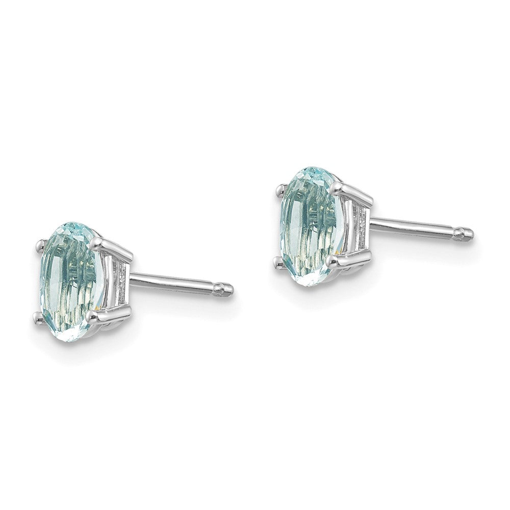 6x4 Oval March/Aquamarine Post Earrings in 14k White Gold