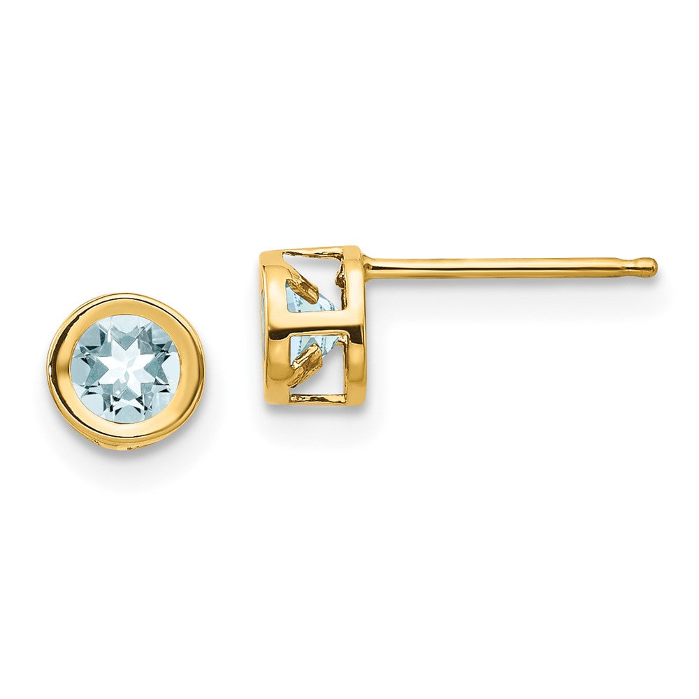 4mm Bezel March/Aquamarine Post Earrings in 14k Yellow Gold