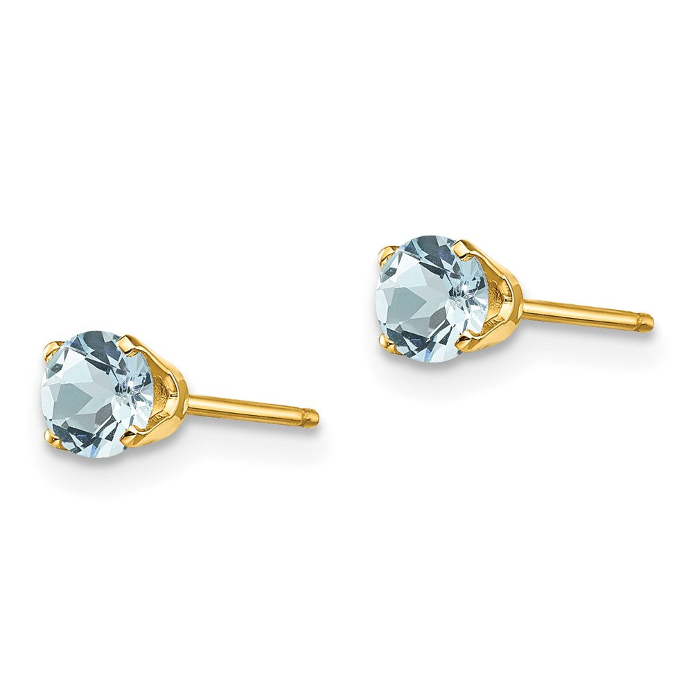 4mm March/Aquamarine Post Earrings in 14k Yellow Gold