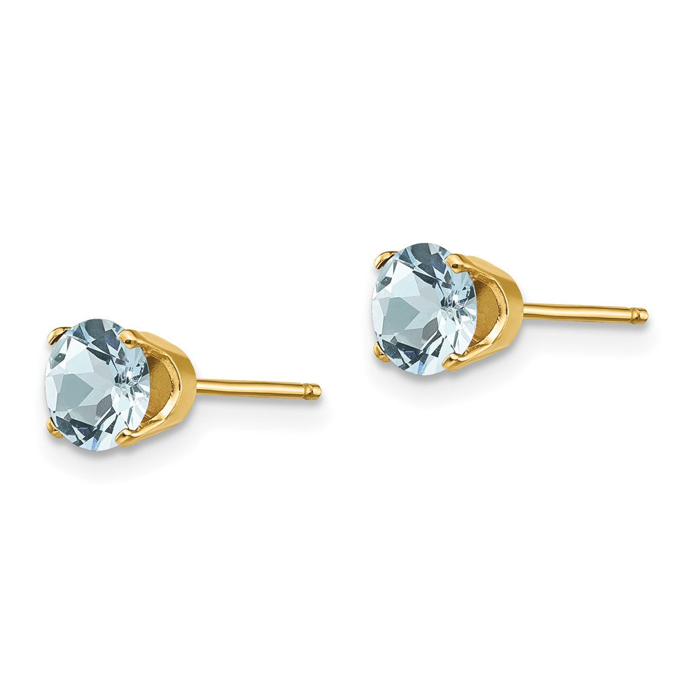 5mm Aquamarine Earrings - March in 14k Yellow Gold