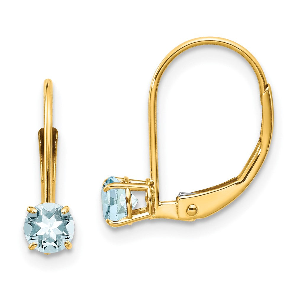 Aquamarine Earrings - March in 14k Yellow Gold