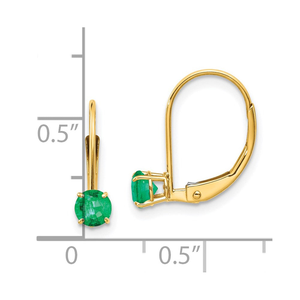 4mm Round May/Emerald Leverback Earrings in 14k Yellow Gold