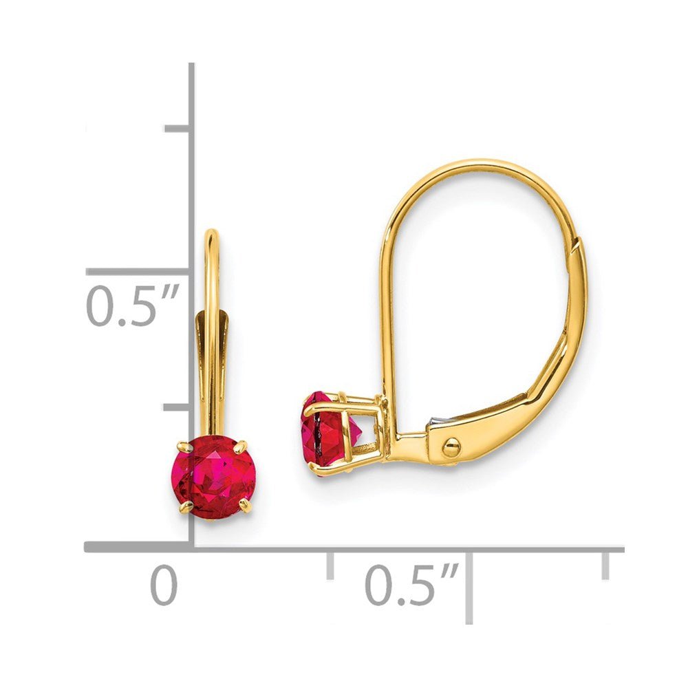 4mm Round July/Ruby Leverback Earrings in 14k Yellow Gold