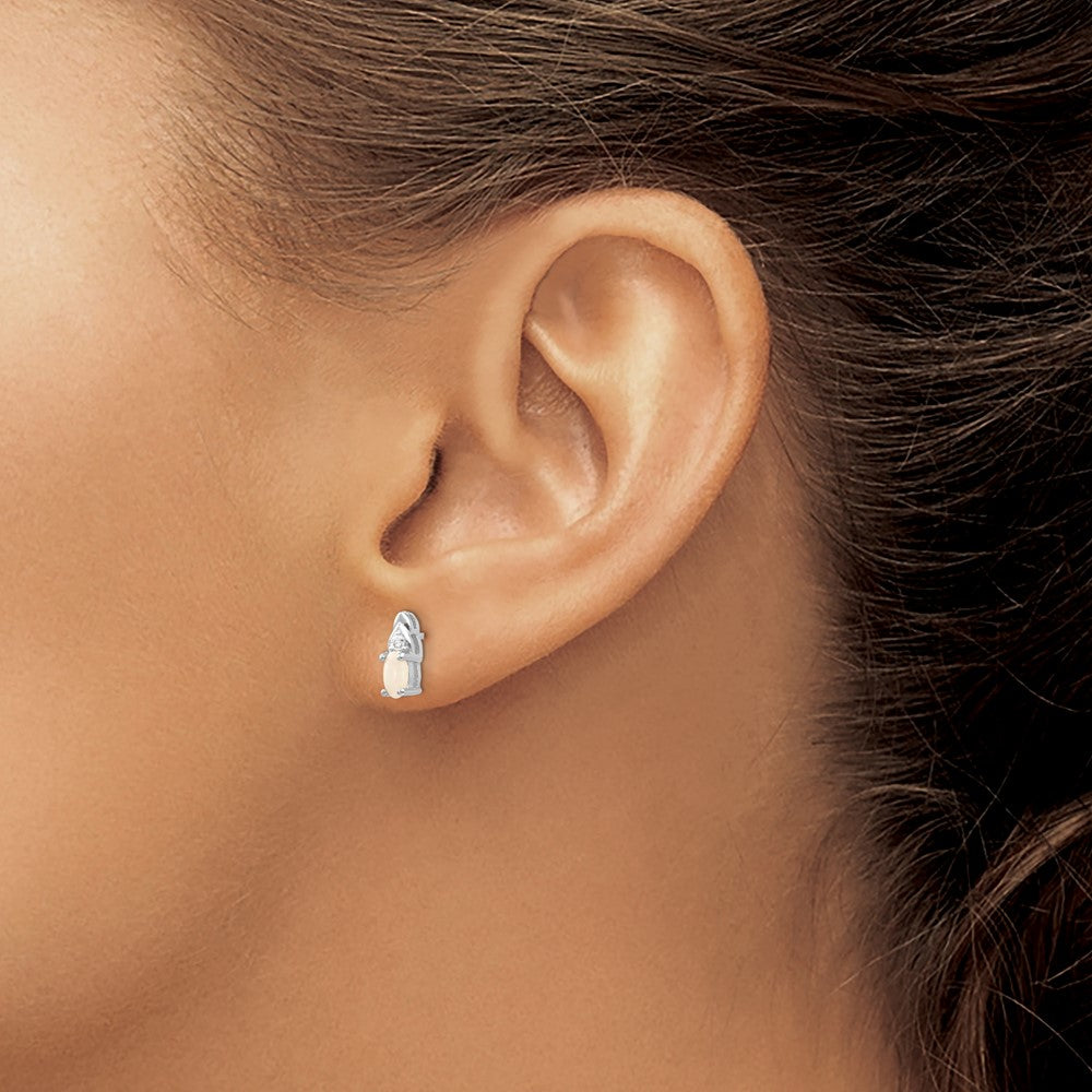 Opal & Diamond Post Earrings in 14k White Gold