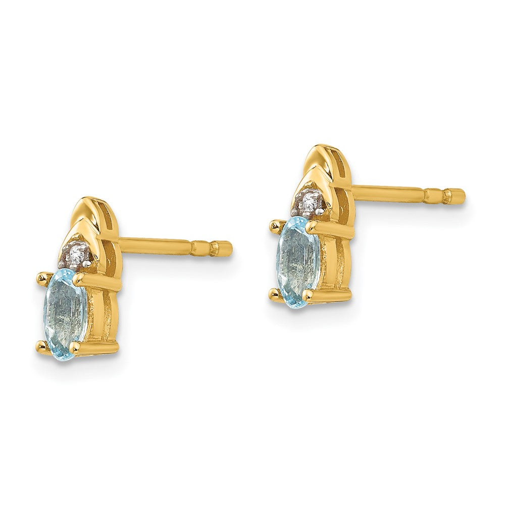 Aquamarine & Diamond Earrings in 14k Yellow Gold