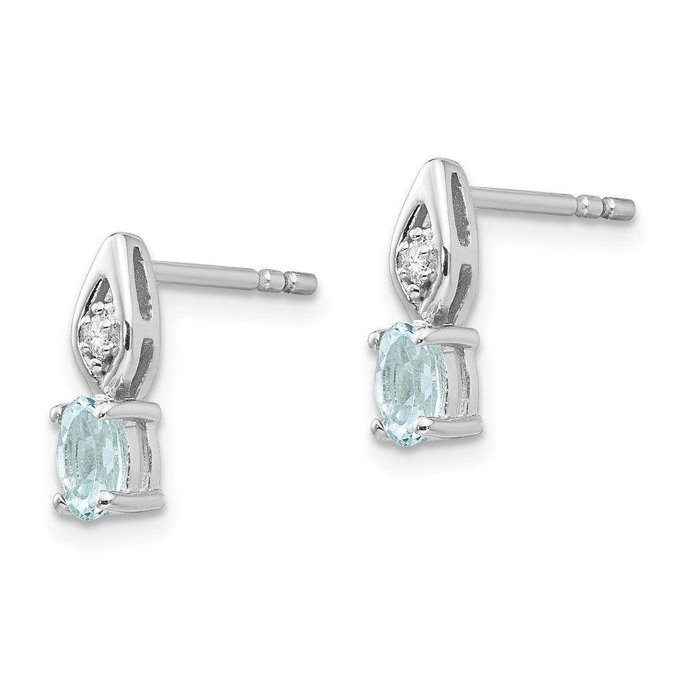 Aquamarine & Diamond Post Earrings in 14k White Gold