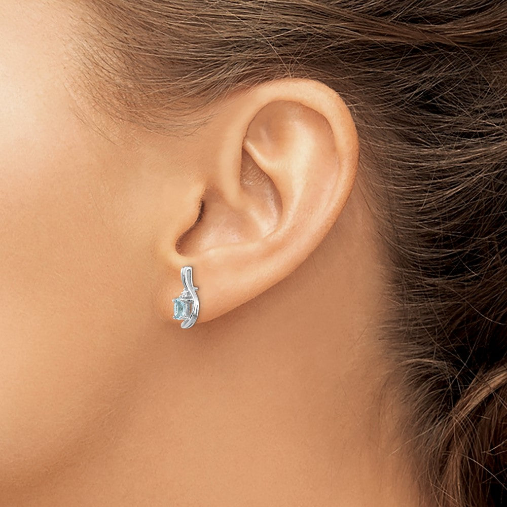 Aquamarine & Diamond Post Earrings in 14k White Gold