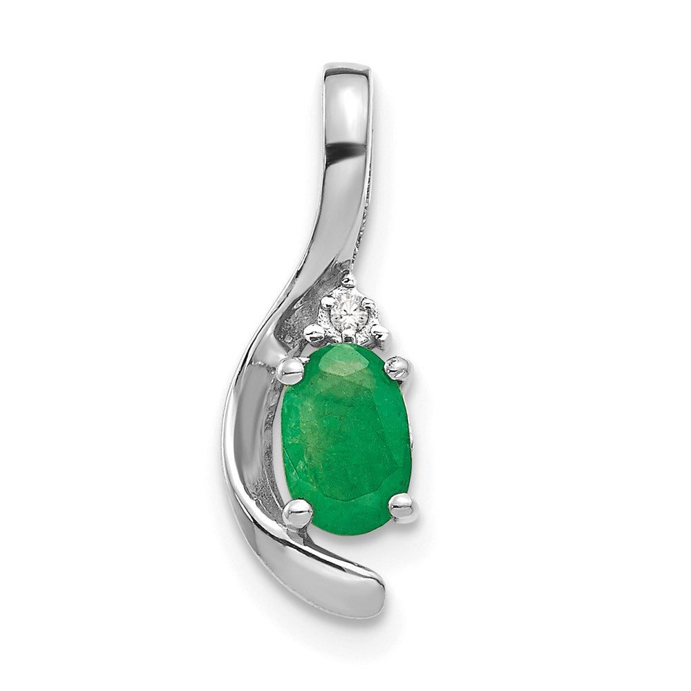 Emerald & Diamond Pendant in 14k White Gold