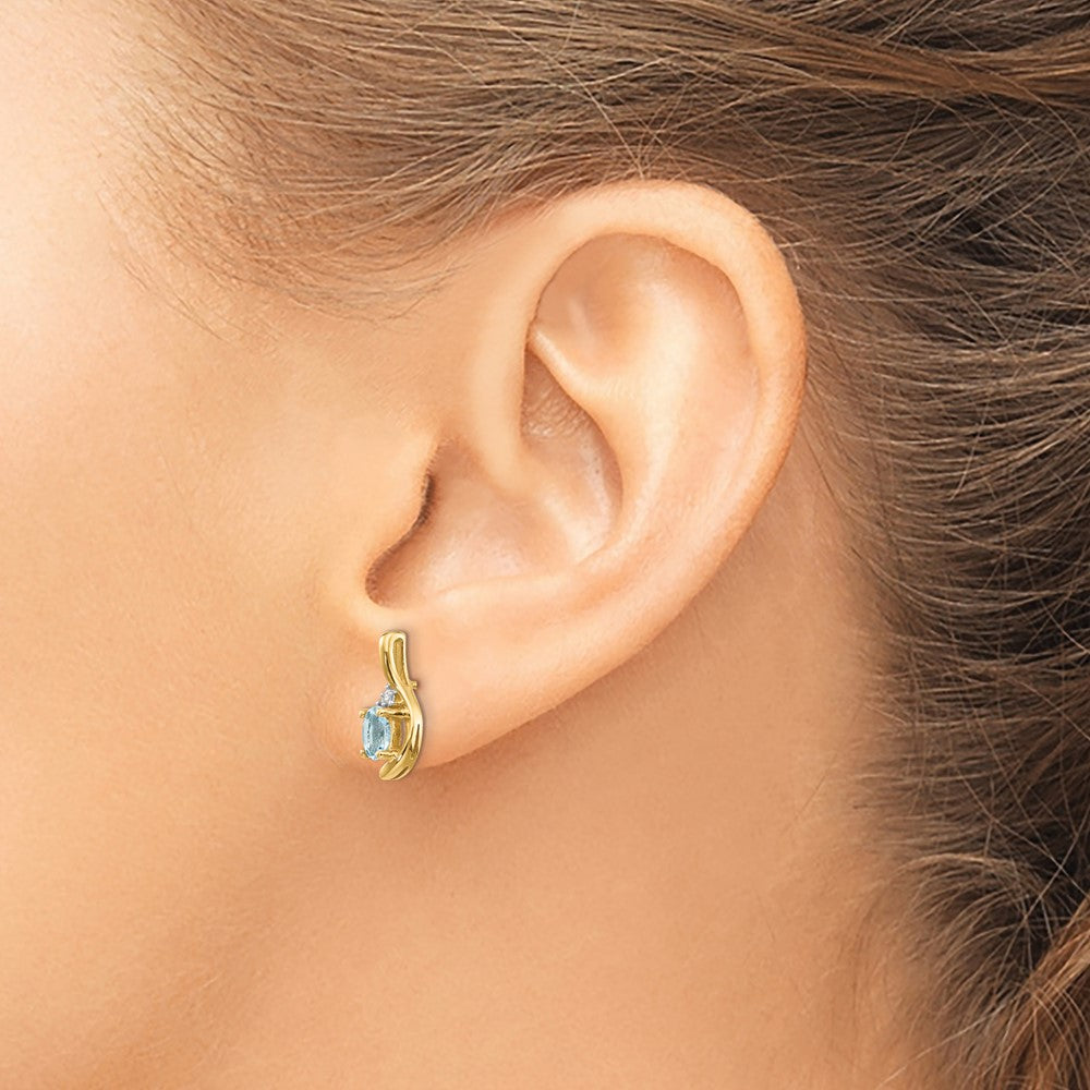 Aquamarine & Diamond Post Earrings in 14k Yellow Gold