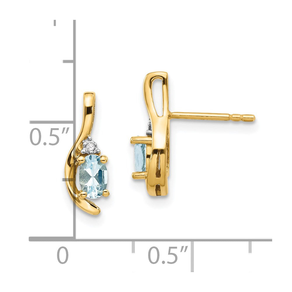 Aquamarine & Diamond Post Earrings in 14k Yellow Gold