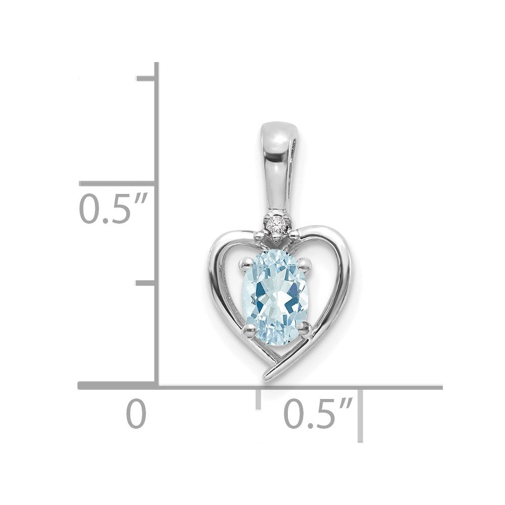 Aquamarine & Diamond Heart Pendant in 14k White Gold