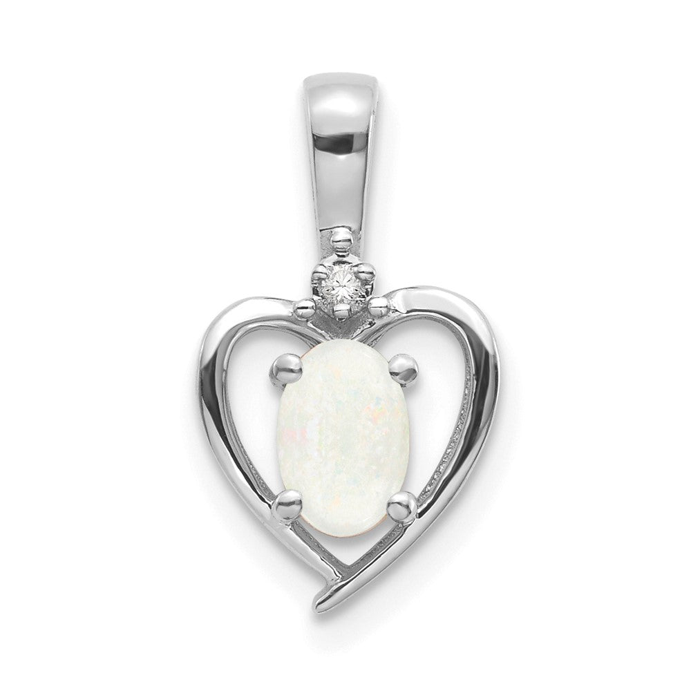 Opal & Diamond Heart Pendant in 14k White Gold