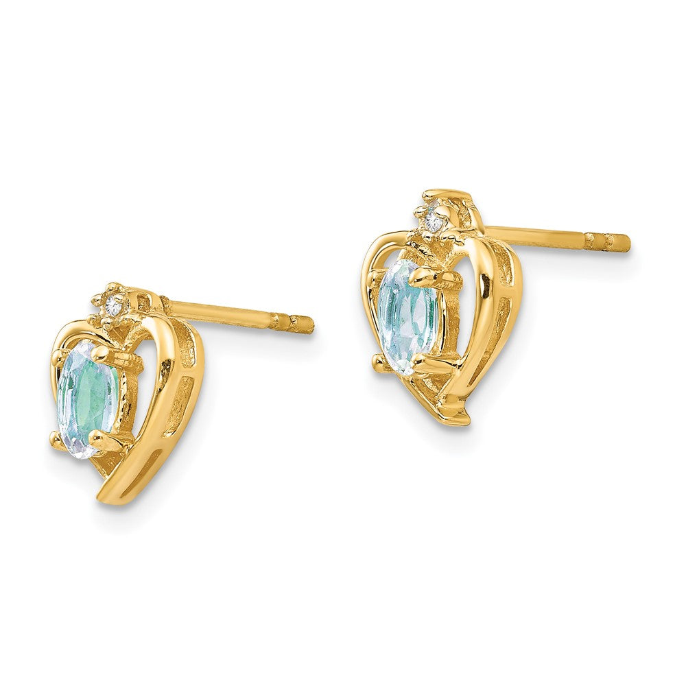 Aquamarine & Diamond Heart Earrings in 14k Yellow Gold