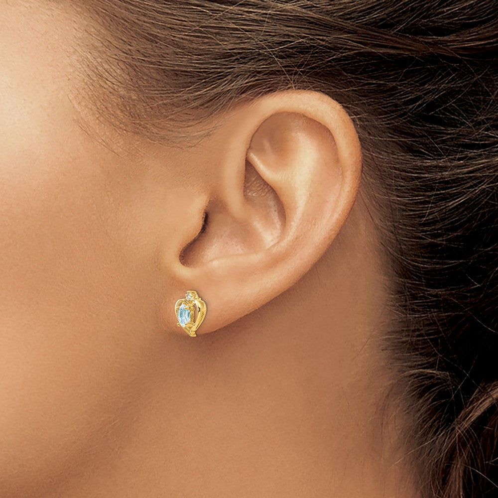 Aquamarine & Diamond Heart Earrings in 14k Yellow Gold