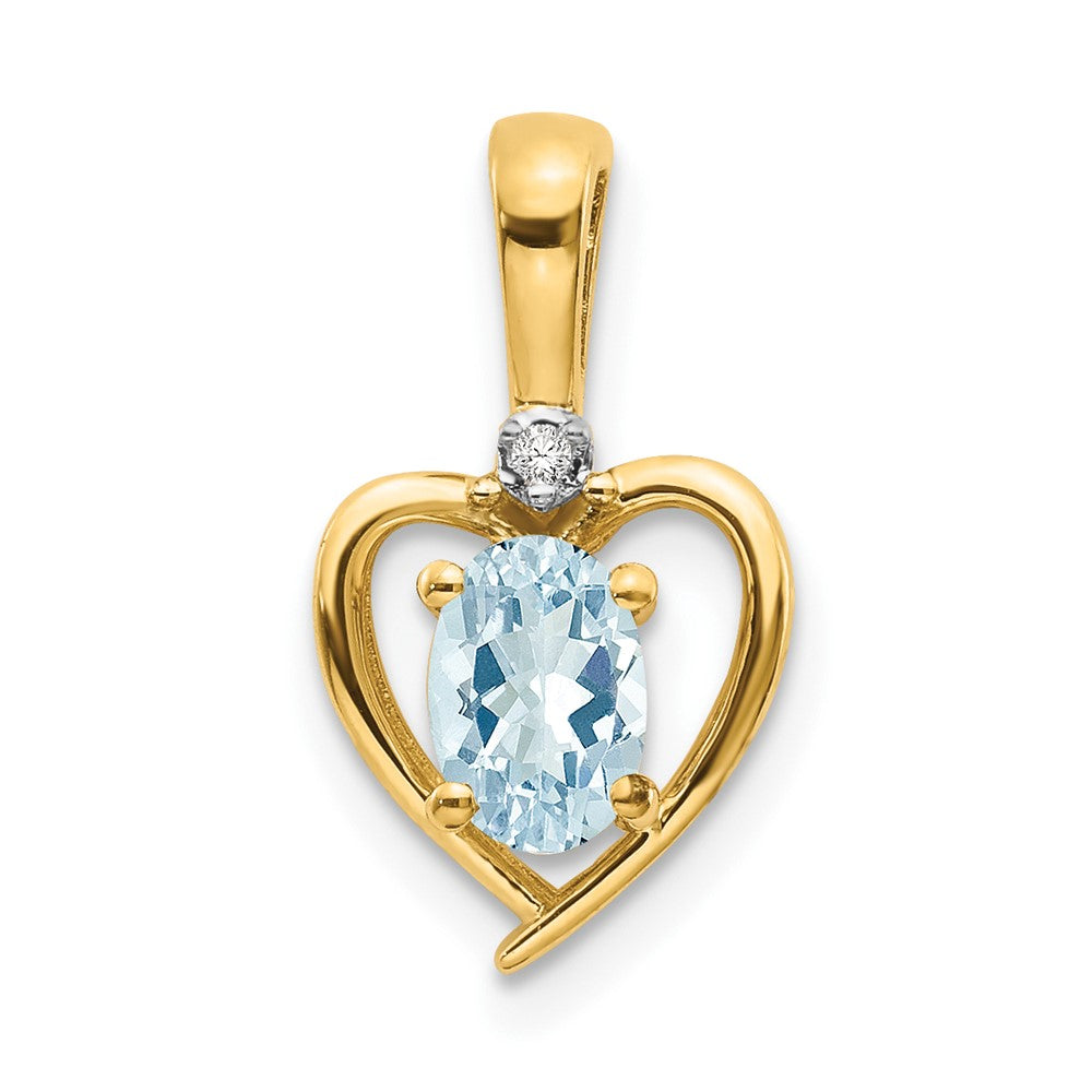 Aquamarine & Diamond Heart Pendant in 14k Yellow Gold
