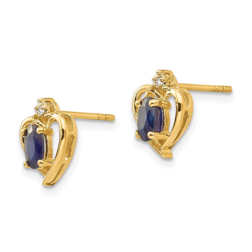 Sapphire & Diamond Heart Earrings in 14k Yellow Gold