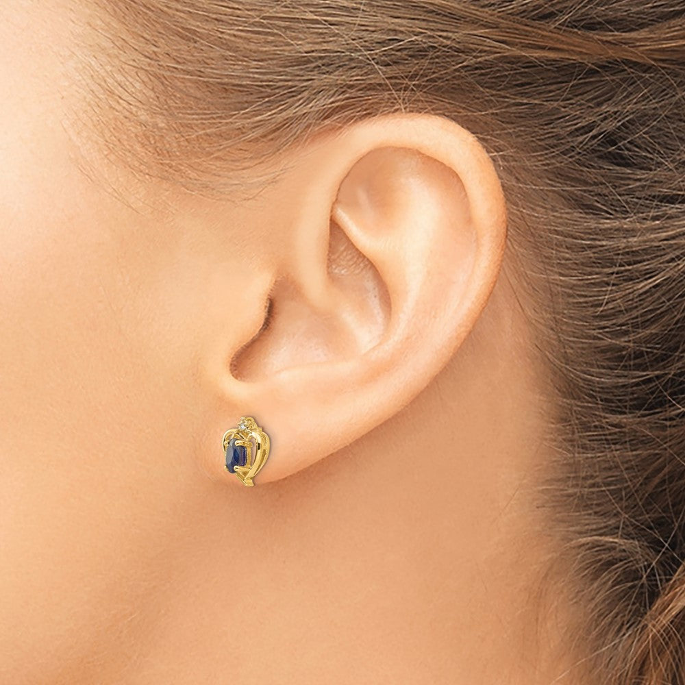 Sapphire & Diamond Heart Earrings in 14k Yellow Gold