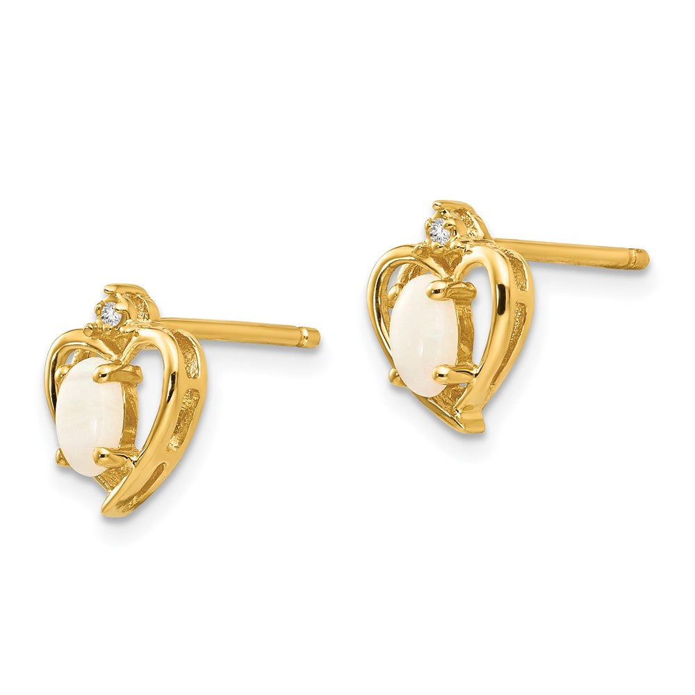 Opal & Diamond Heart Earrings in 14k Yellow Gold