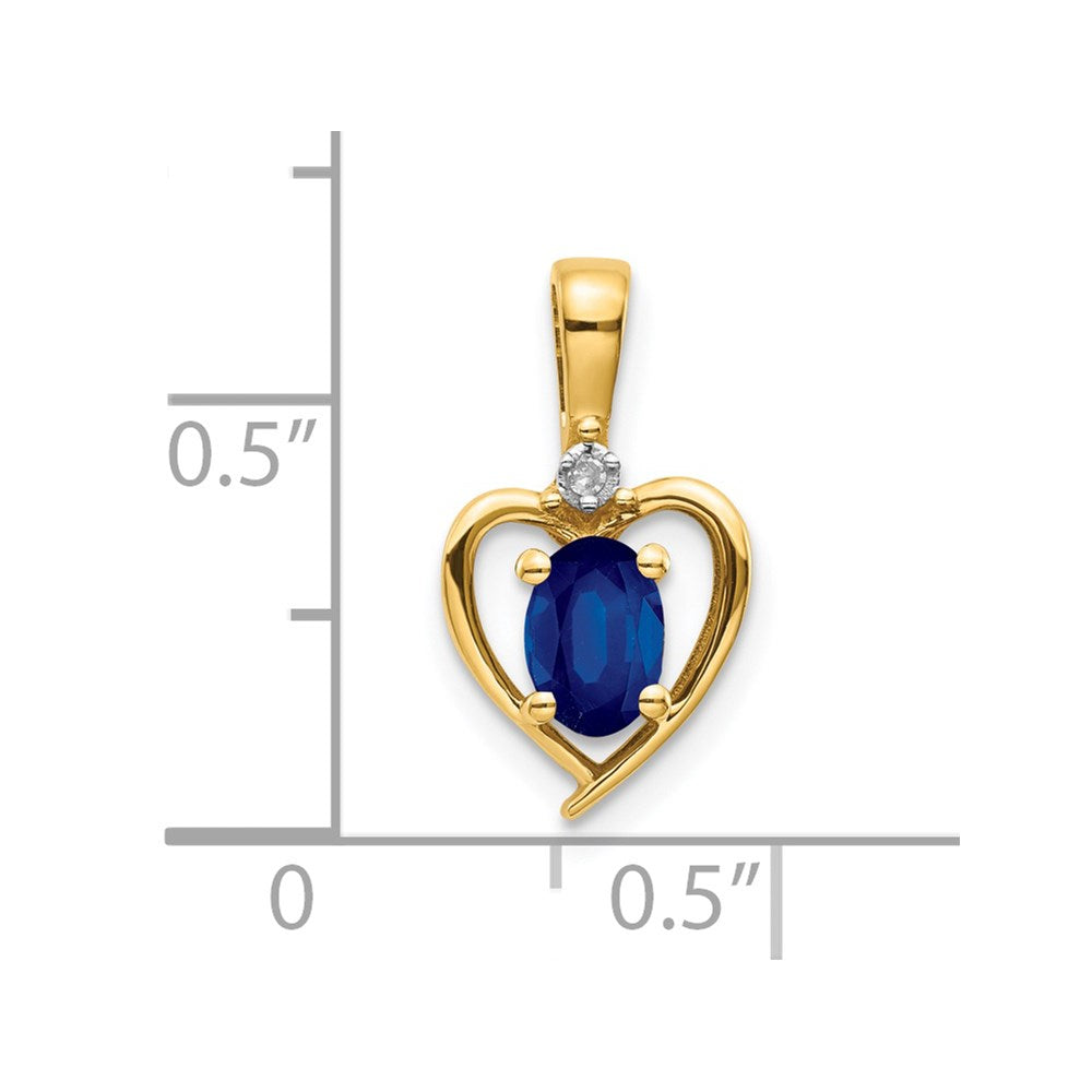 Sapphire & Diamond Heart Pendant in 14k Yellow Gold