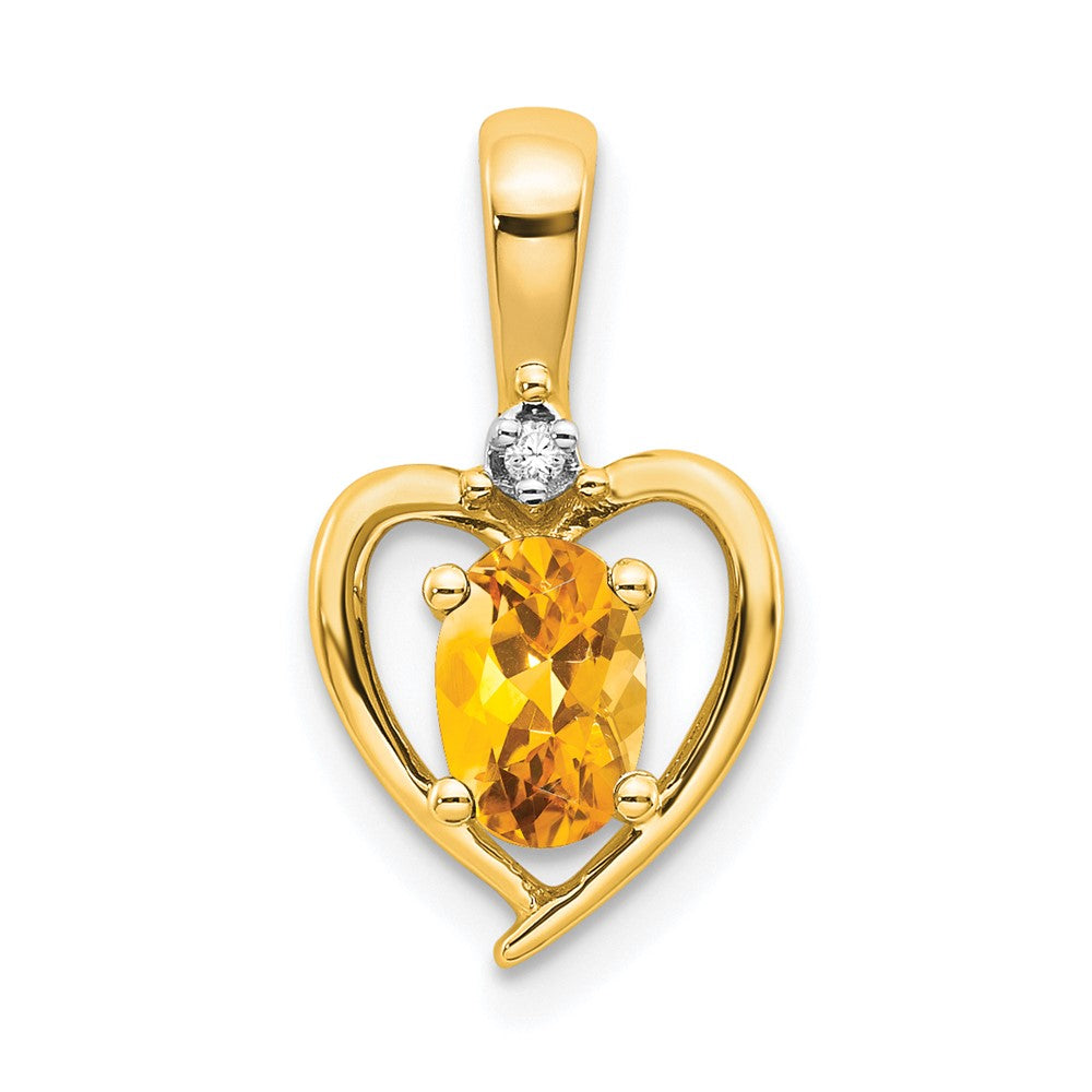Citrine & Diamond Heart Pendant in 14k Yellow Gold