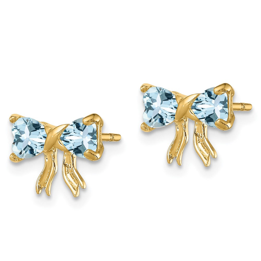 14k Gold Polished Aquamarine Bow Post Earrings