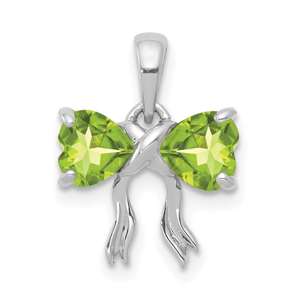 Polished Peridot Bow Pendant in 14k White Gold