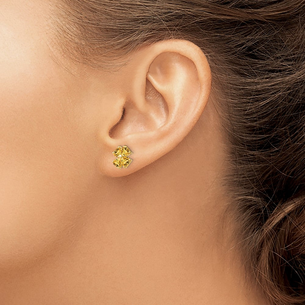 Heart-shaped Citrine Flower Post Earrings in 14k Yellow Gold