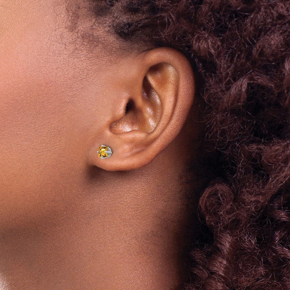 4mm Princess Cut Citrine Earrings in 14k White Gold