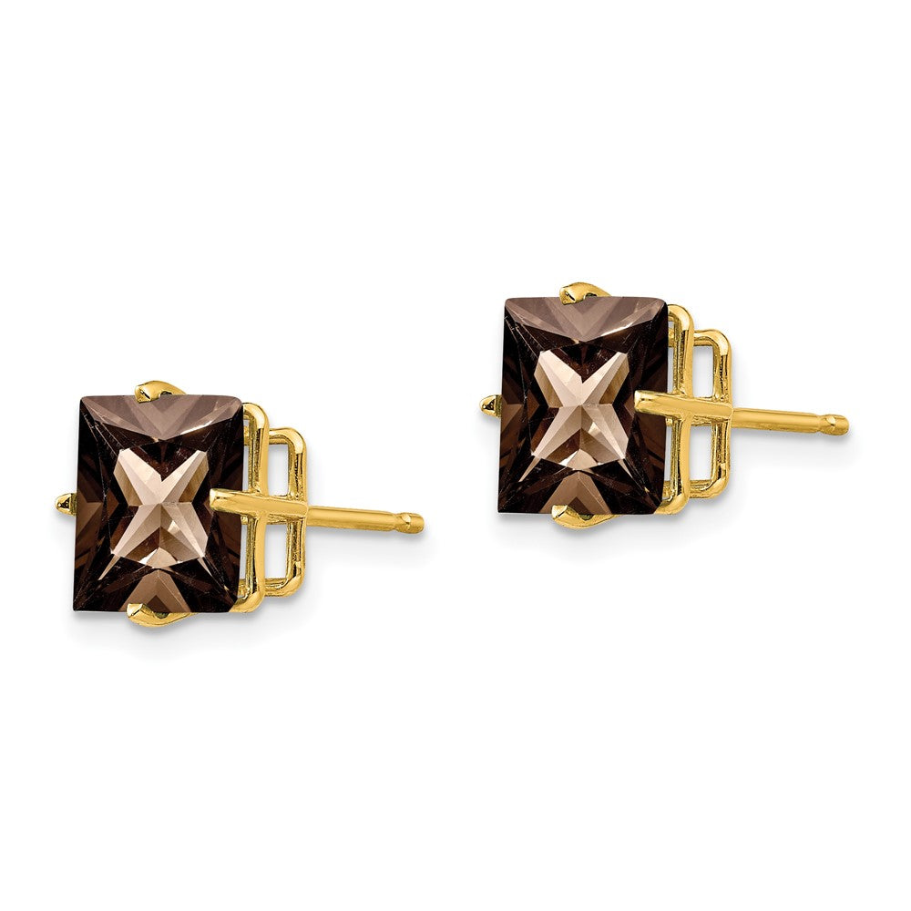 8mm Square Smoky Quartz Earrings in 14k Yellow Gold