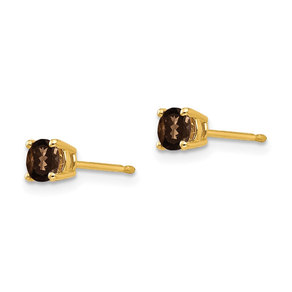 4mm Round Smoky Quartz Earrings in 14k Yellow Gold