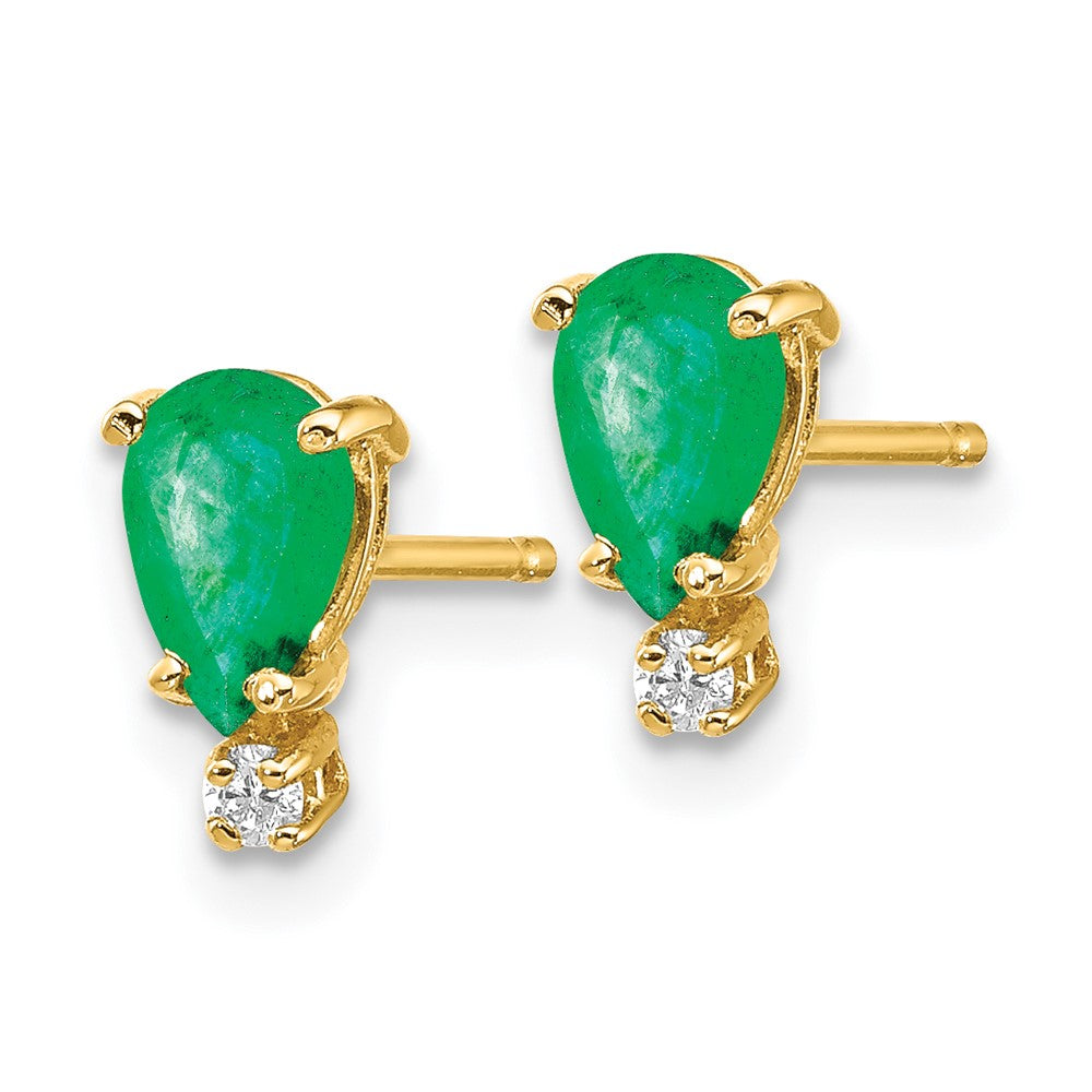 6x4 Pear Emerald & Diamond Earrings in 14k Yellow Gold