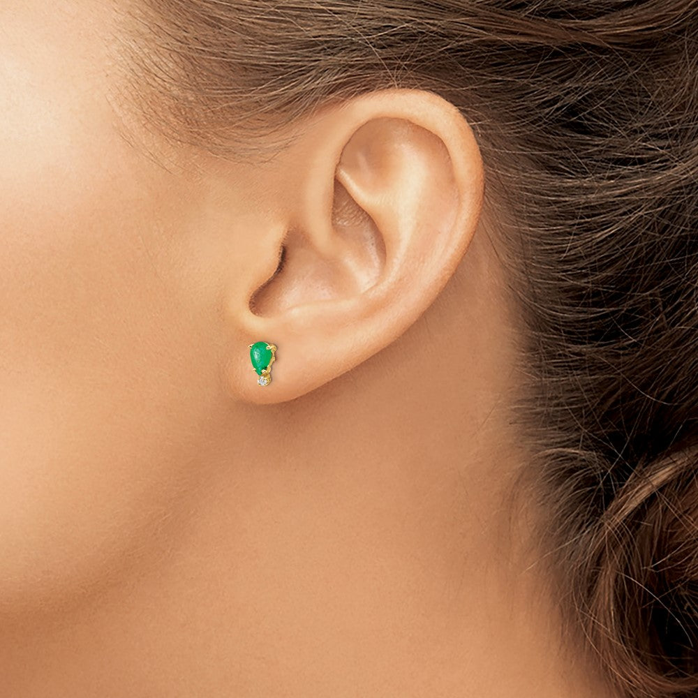 6x4 Pear Emerald & Diamond Earrings in 14k Yellow Gold