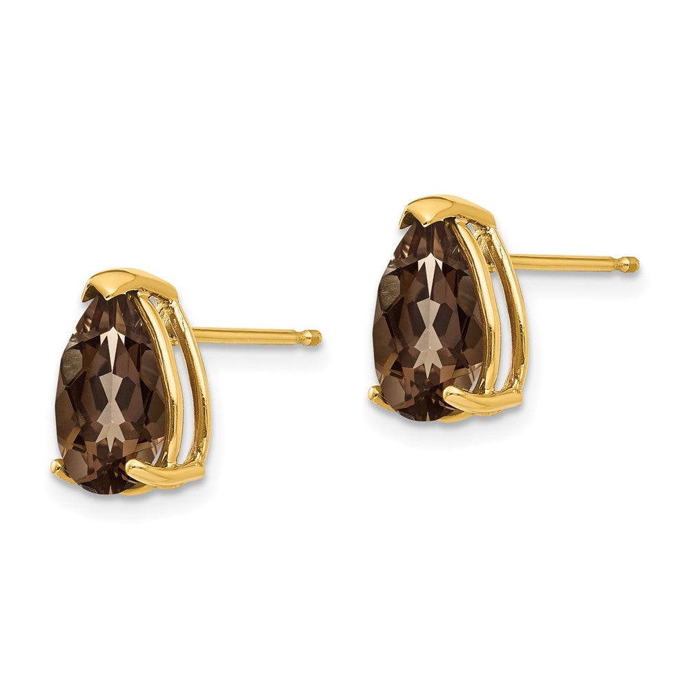 10x7 Pear Smoky Quartz Earrings in 14k Yellow Gold