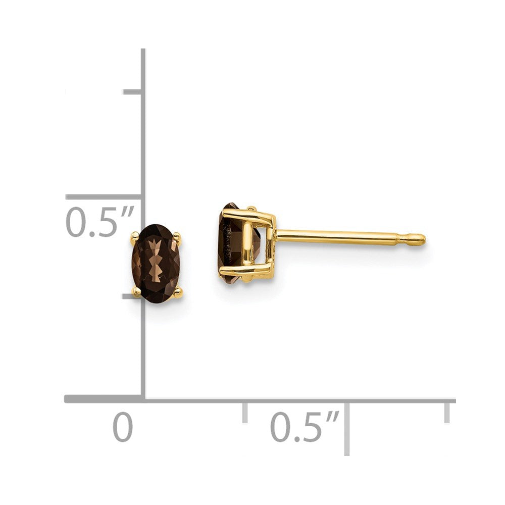 5x3 Oval Checker-Cut Smoky Quartz Earrings in 14k Yellow Gold