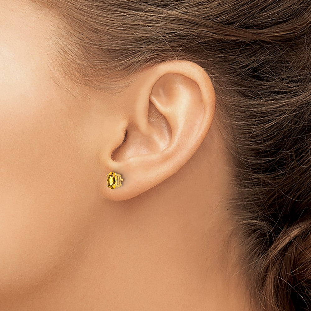 6x4mm Oval Citrine Checker Earrings in 14k Yellow Gold