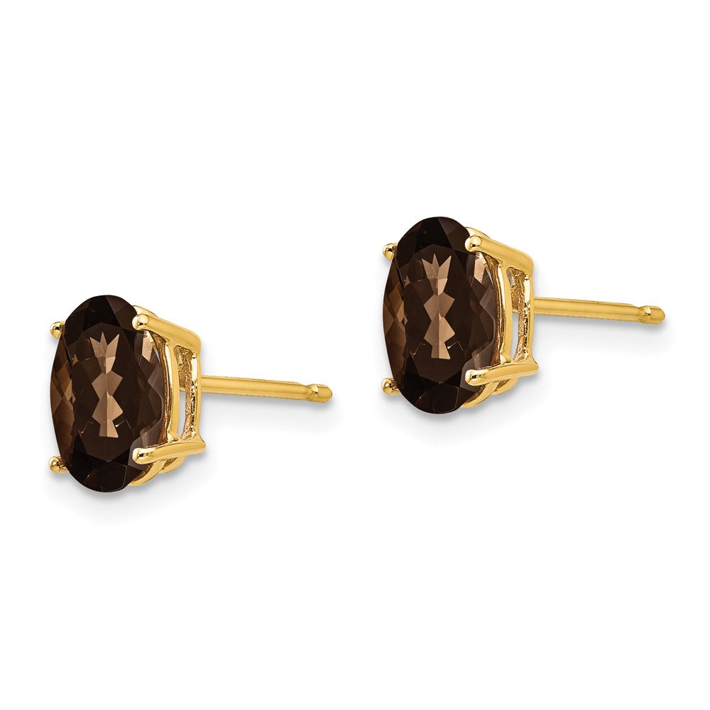 8x6 Oval Smoky Quartz Earrings in 14k Yellow Gold