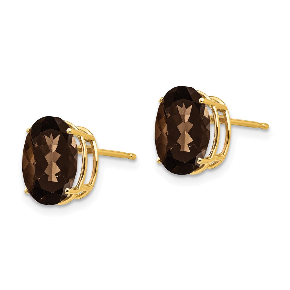 10x8 Oval Smoky Quartz Earrings in 14k Yellow Gold