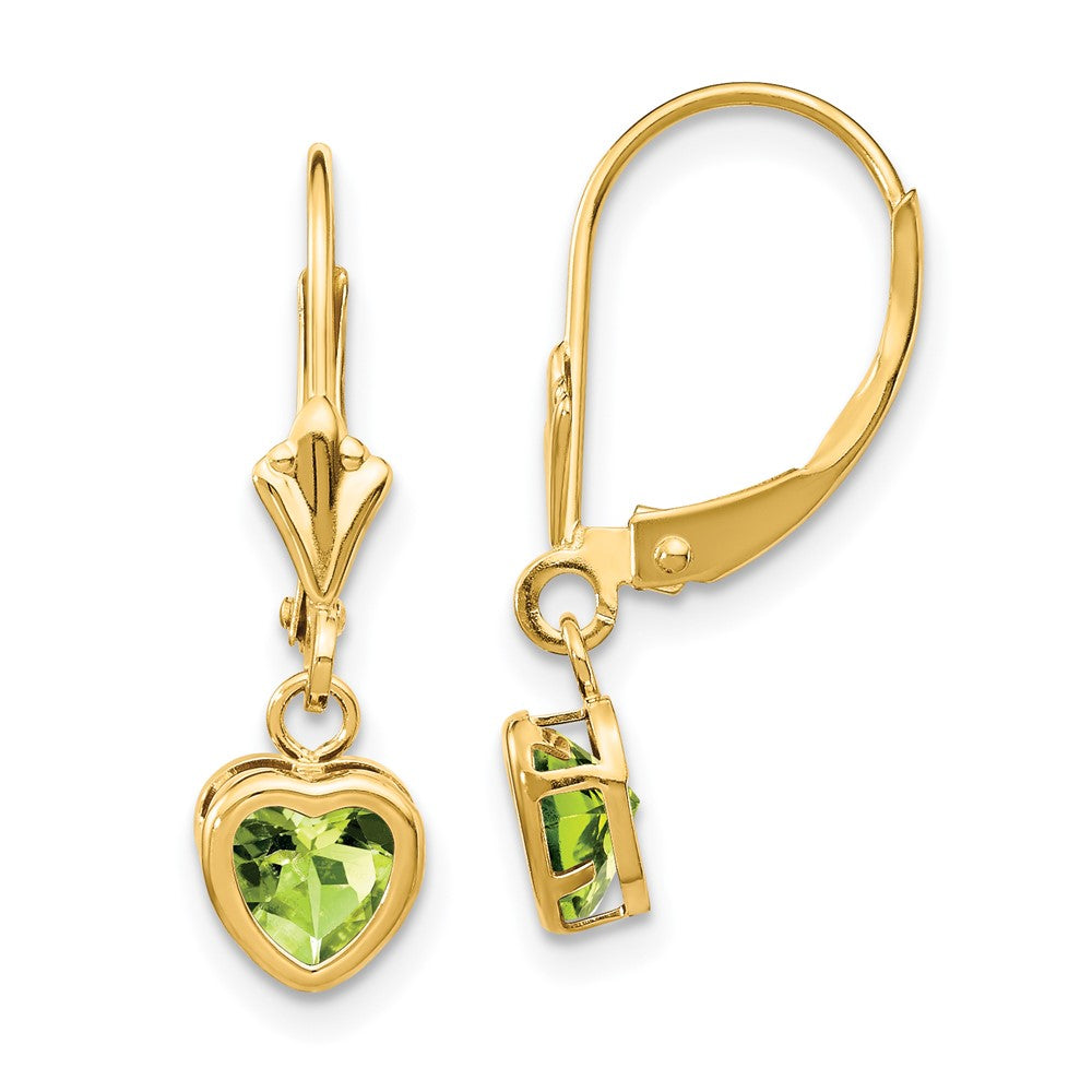 5mm Heart Peridot Earrings in 14k Yellow Gold