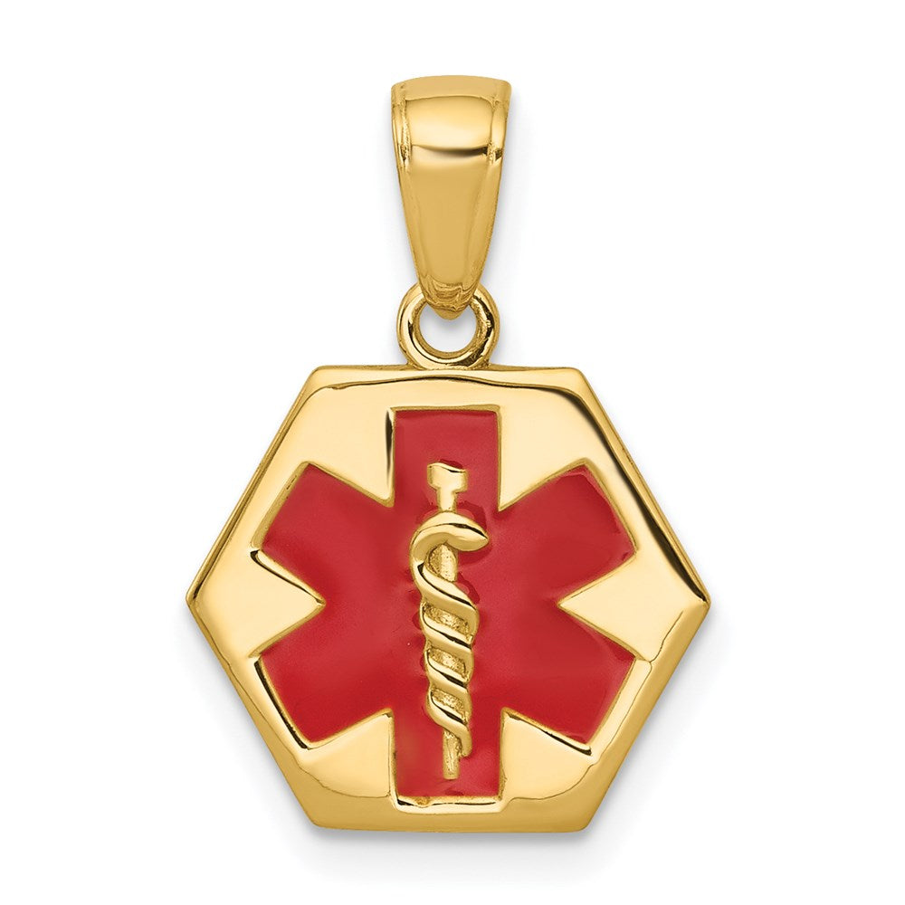 Enameled Textured Back Medical Disk Pendant in 14k Yellow Gold