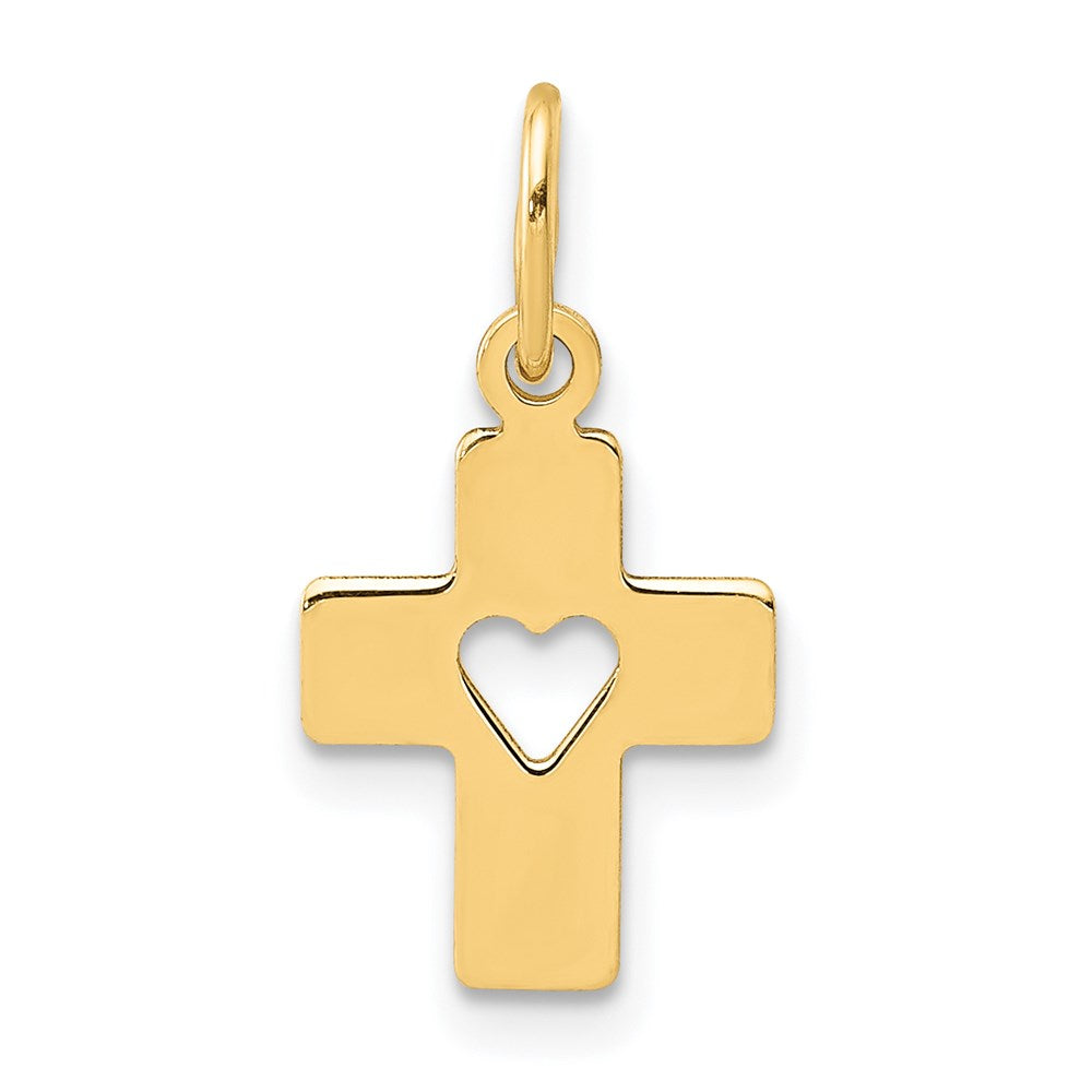 Polished Cross with Heart Pendant in 14k Yellow Gold