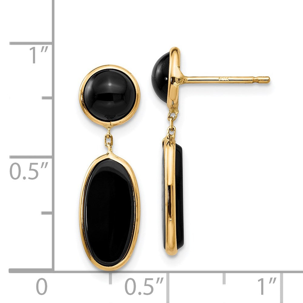 Onyx Oval Dangle Post Earrings in 14k Yellow Gold